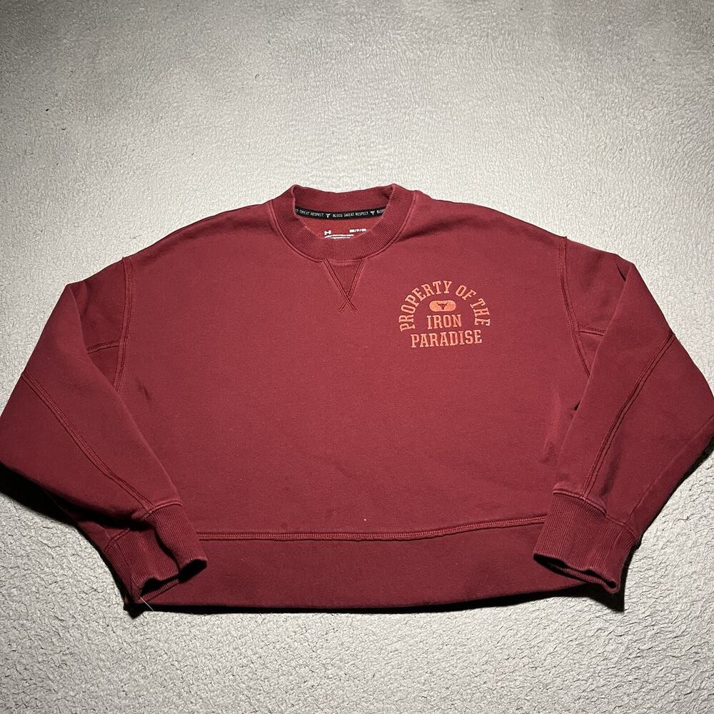 Under Armour Project Rock Sweatshirt Womens Small Crop Oversized Fleece Logo